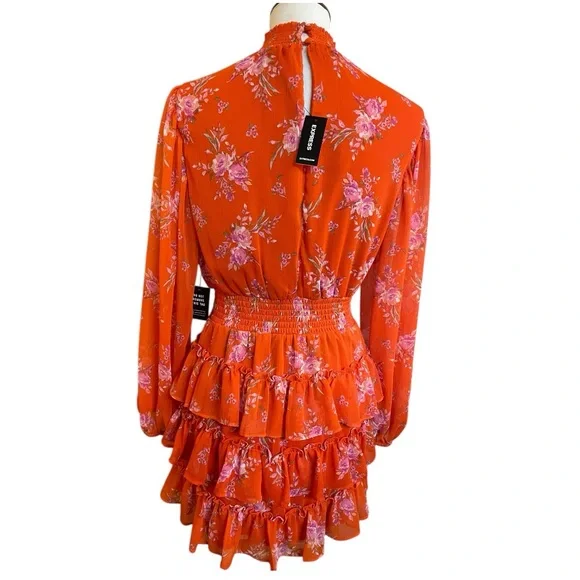 Floral Ruffle Dress in Vibrant Orange - Picture 4 of 15